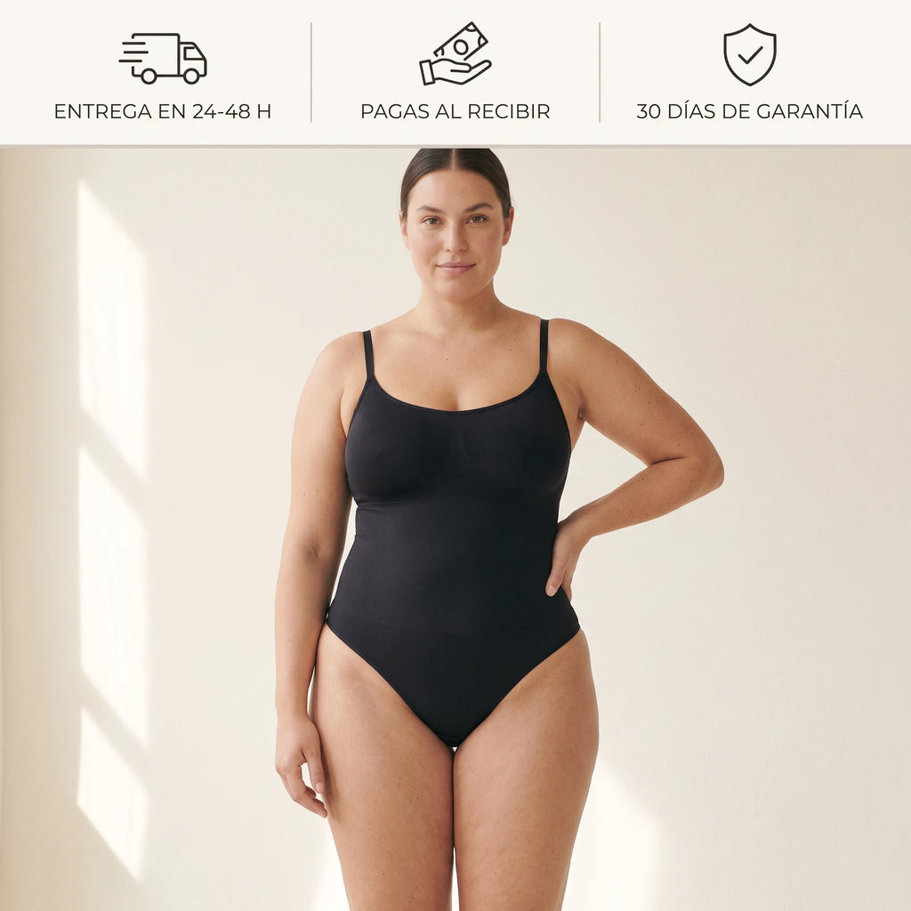 Body reductor negro con sello de entrega en 24-48 horas, pago al recibir y 30 días de garantía